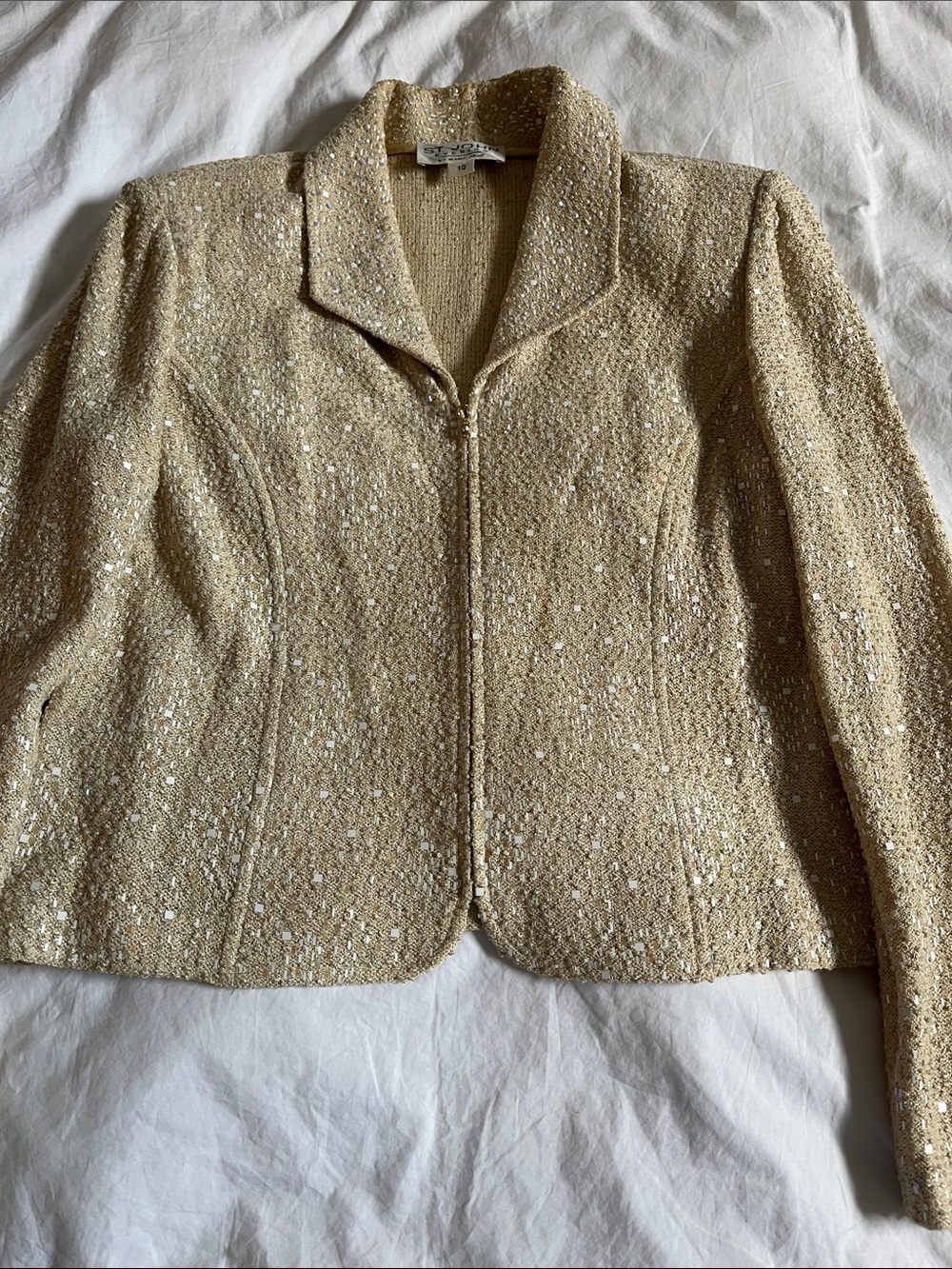 vintage St. John Evening Collection pearl paillette sequin knit zip jacket wool - Picture 1 of 16